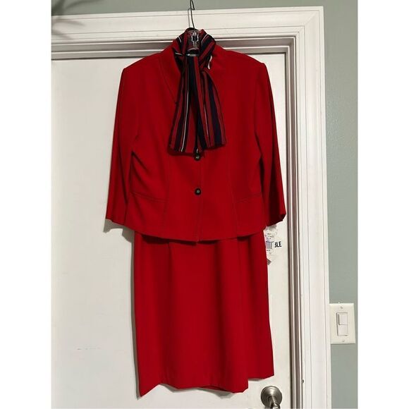 Vintage Sag Harbor Suit 2 Piece Red Matching Jacket & Midi Dress Size 12 New Tag - Picture 5 of 13